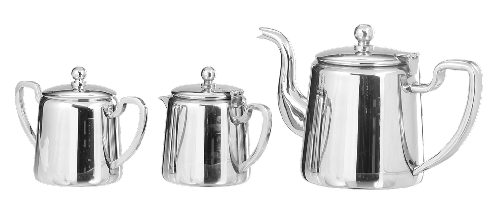 Metal Kraft Silver SS Tea/Coffee Pots with Milk & Sugar Pot, For Hotels/Homes/Restaurants