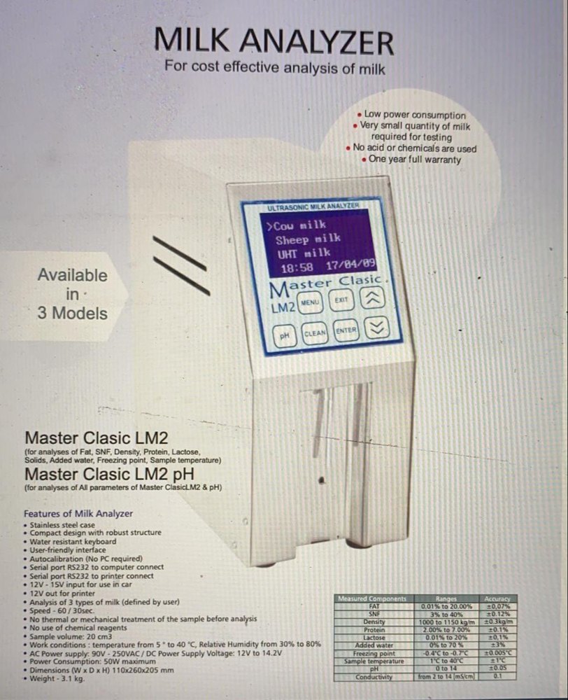 Intec - Milk Analyzer / Milk Analyzer - Lactoscan, For Laboratory Use