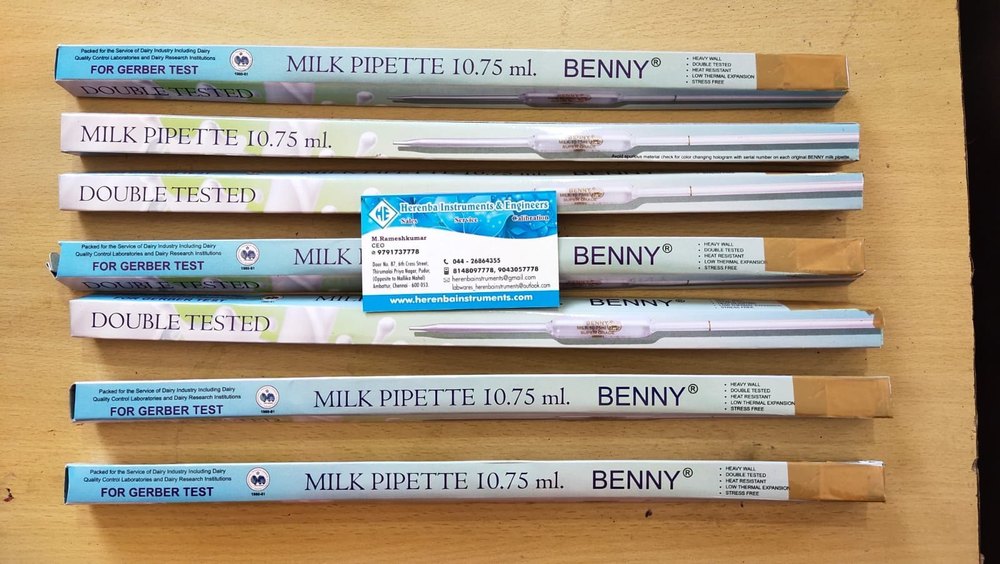 Glass Milk Pipette , Range : 10.75ml , Brand : Benny