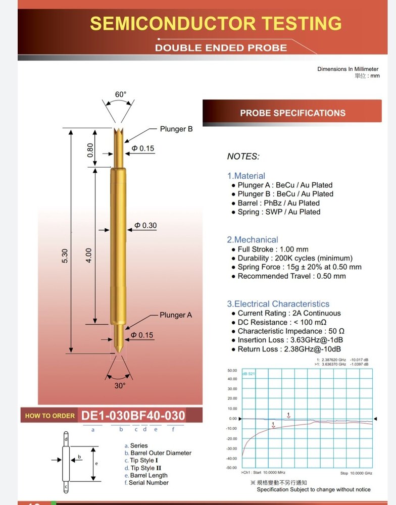 Stainless Steel Gold Double Ended Probe, 220