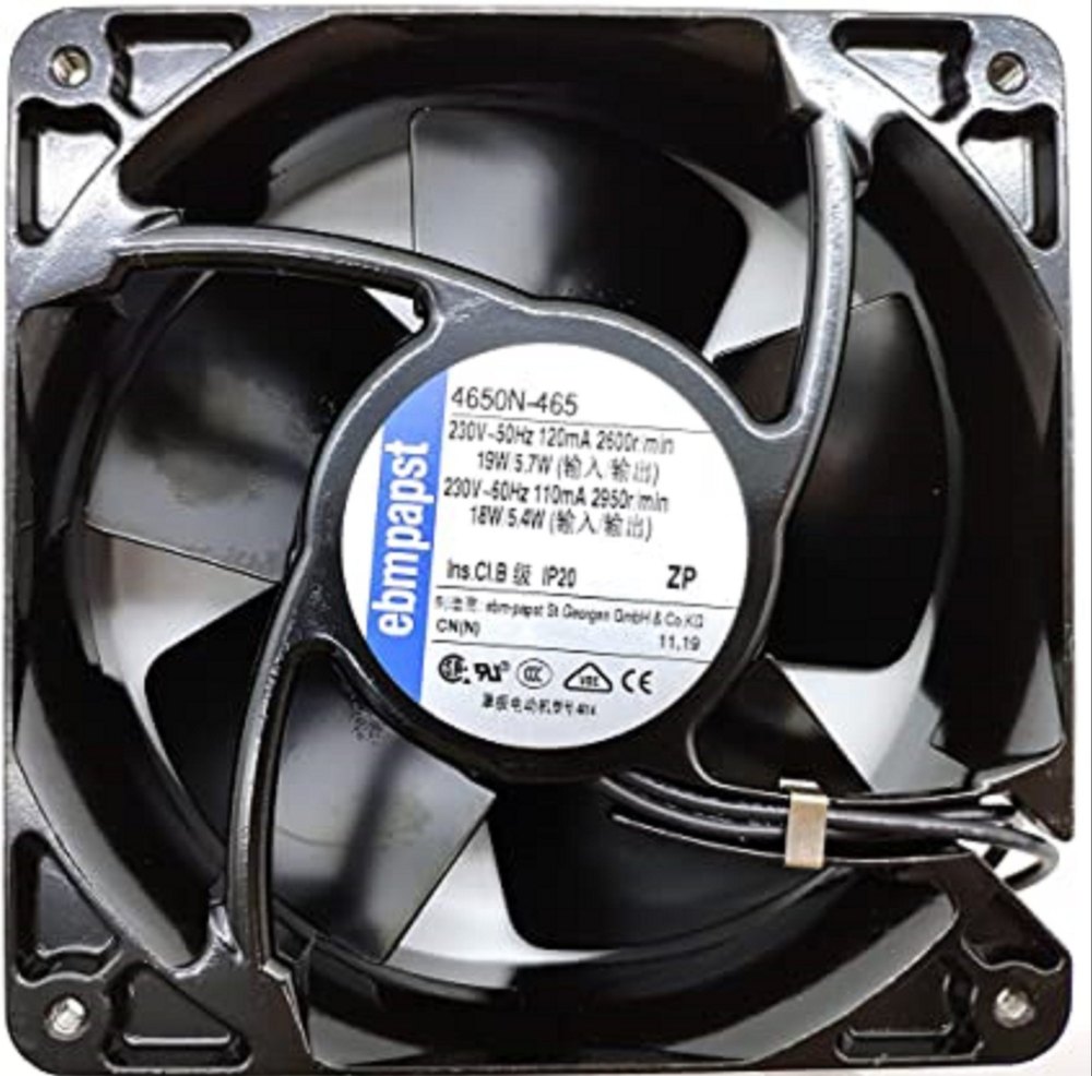 Black 4650N-465, EBM -PAPST Cooling Fan, Size: 120 Mm X 120 Mm X 38 Mm, 230VAC