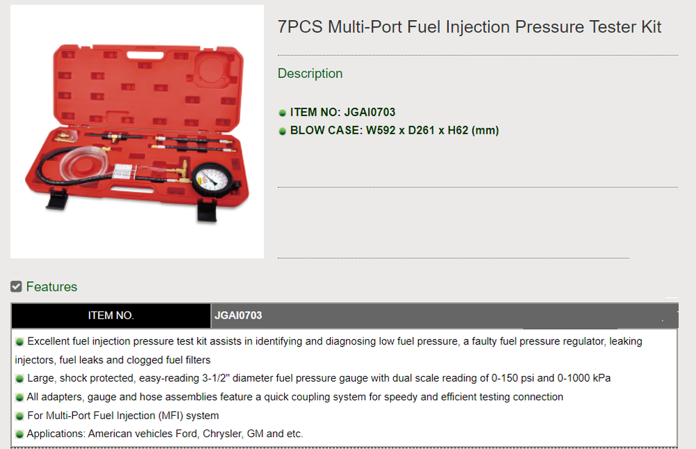 Metal Black 7PCS Multi-Port Fuel Injection Pressure Tester Kit