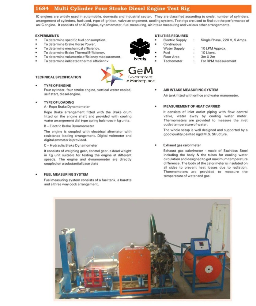 Multi Cylinder 4 Stroke Diesel Engine Test Rig. With Rope Brake Dynamometer