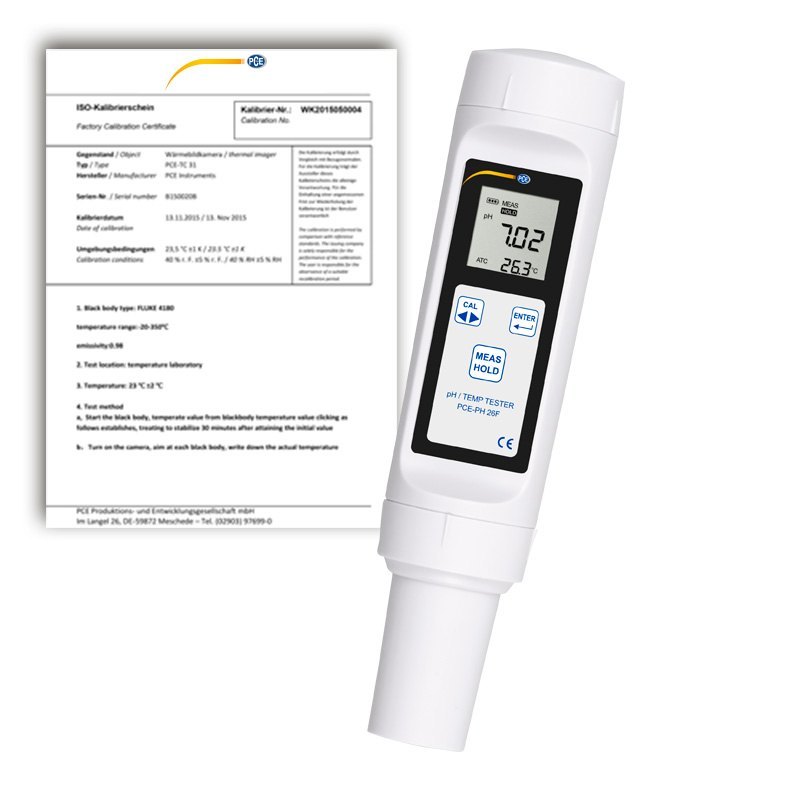 Handheld pH Meter PCE-PH 26F-ICA incl. ISO Calibration Certificate
