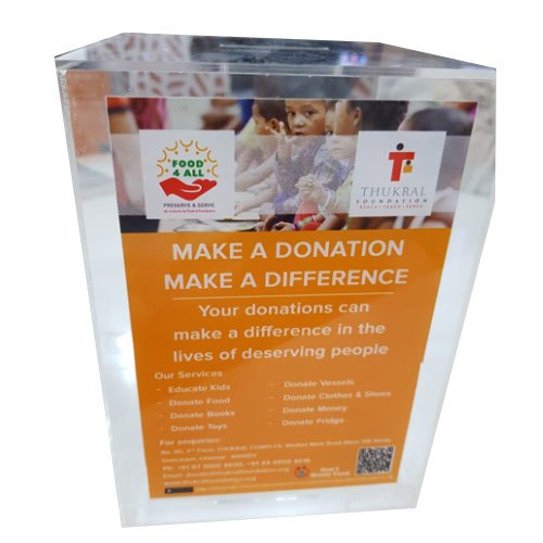 Transparent Rectangular Acrylic Donation Box, Pre Assembled