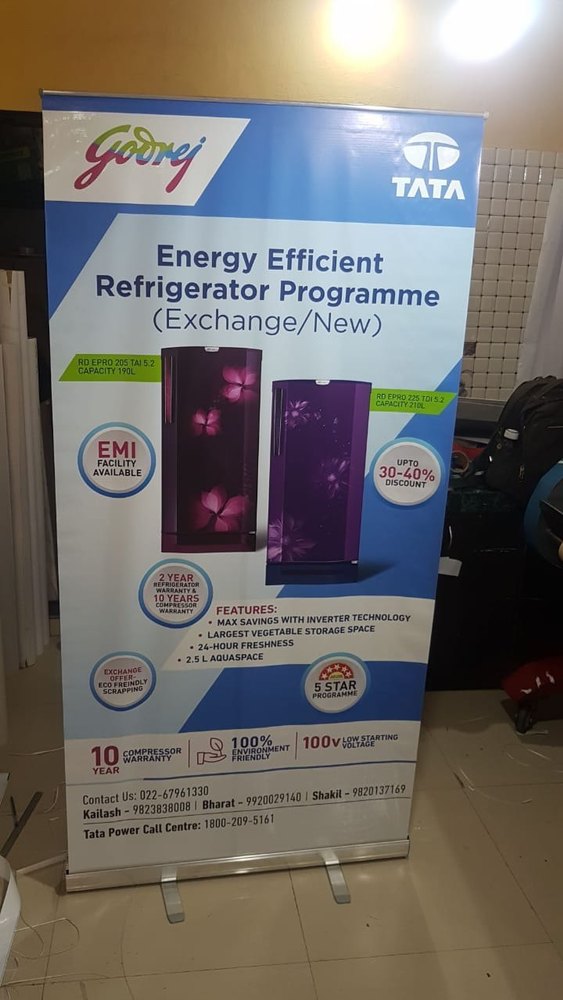 Silver Aluminium Solvent Flex Printed Roll Up Standee, For Advertising