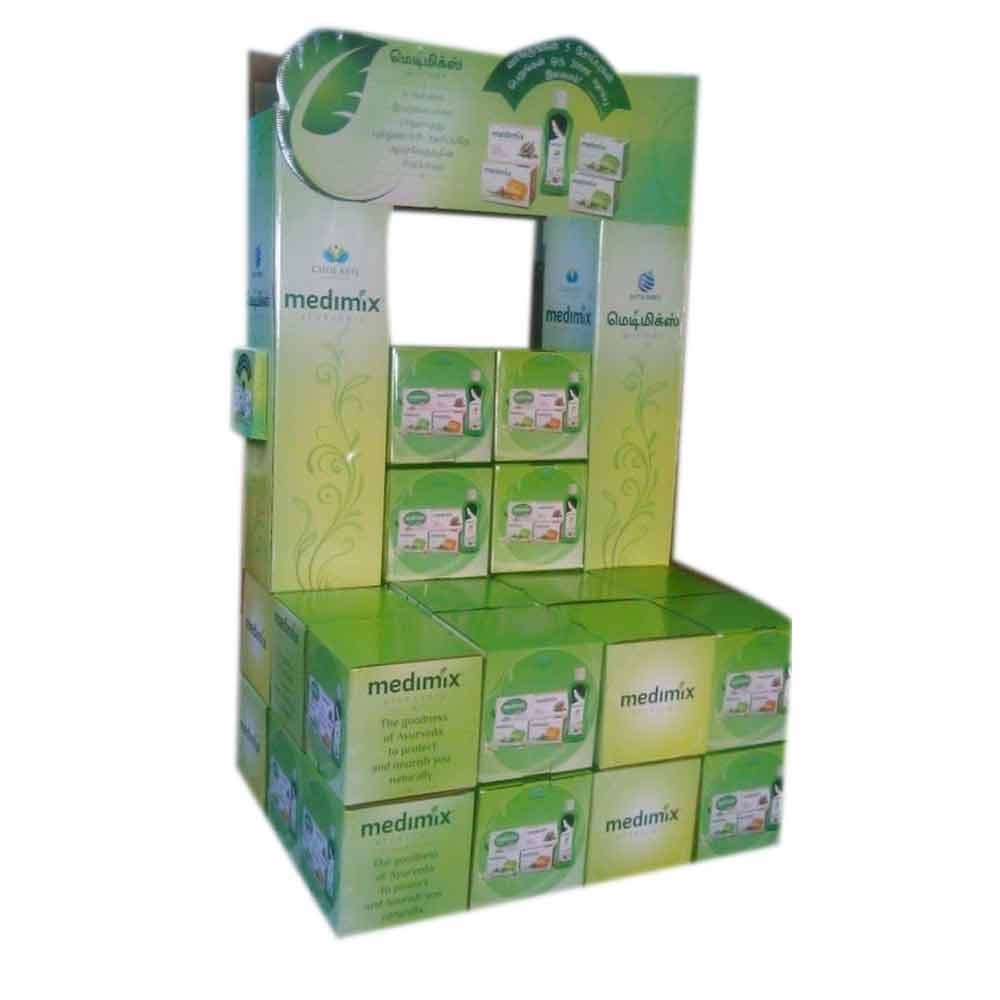 Green And Lemon Printed Cardboard Display Stand, 5mm, L Shaped