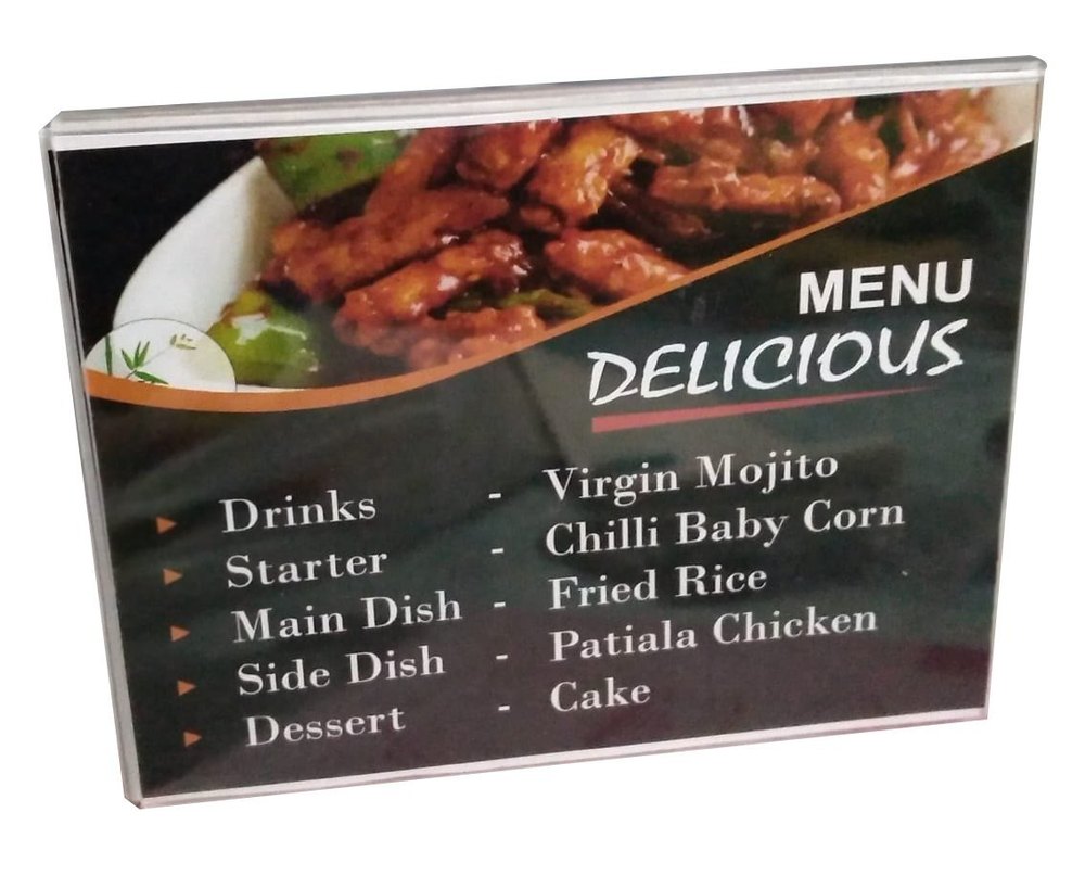 Acrylic Menu Stand, Size: 20x25 cm
