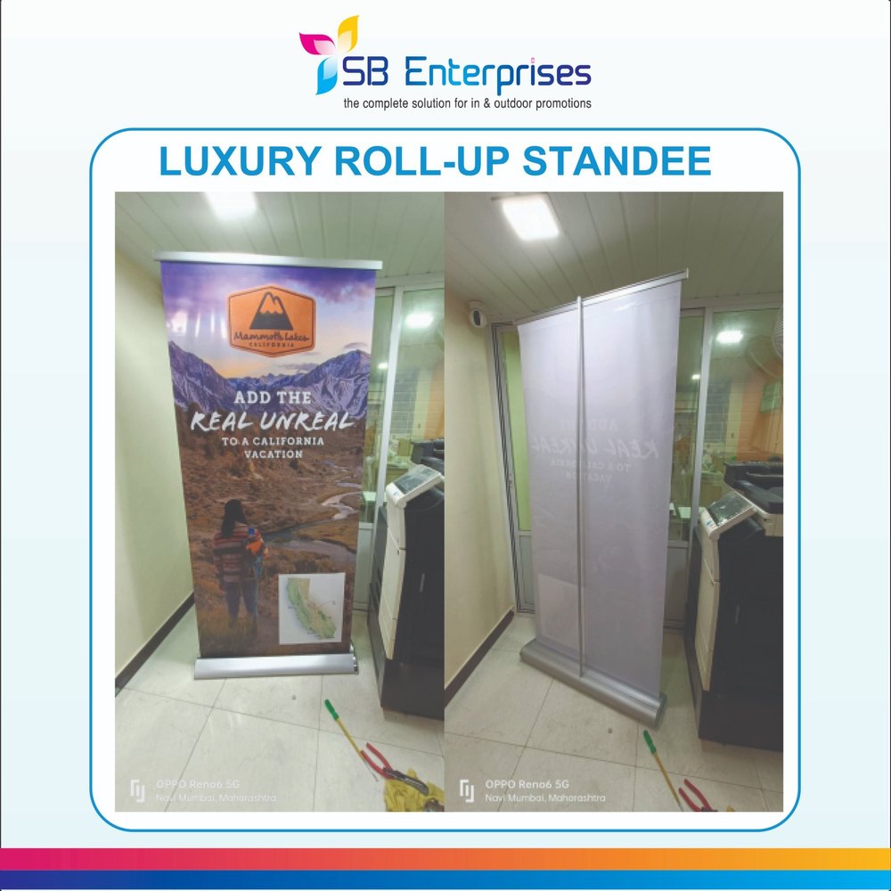 Silver Aluminium Luxury Roll Up Banner Standee, For Advertising, Size: 6 X 3 Feet