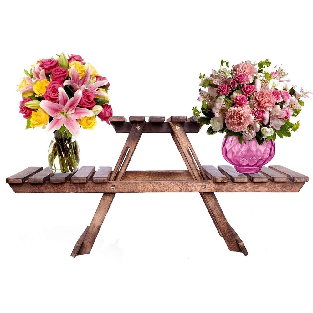 CraftsX2Z Wooden Plant Stand with 3 Desks/Living Room Side Stand/Wooden Stool/Garden Table