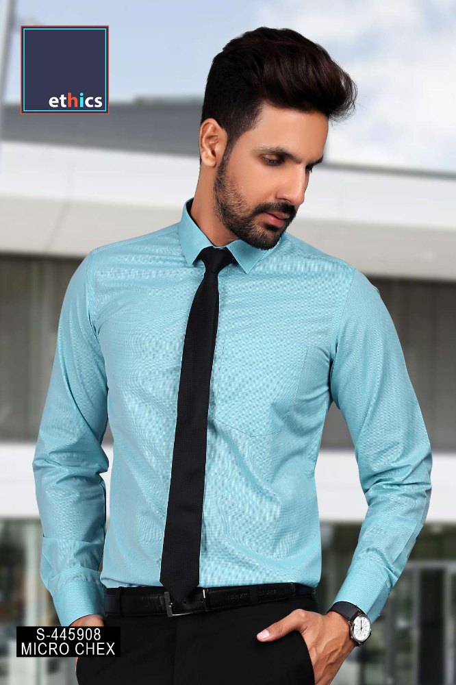 Men Cotton Sea Green Color Formal Uniform Shirt for Corporate Office