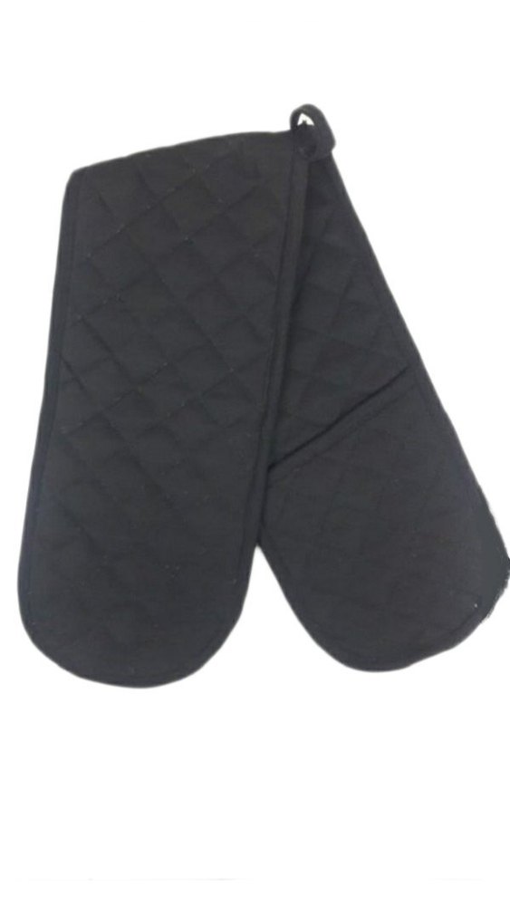 Plain Black Cotton Double Oven Mitt
