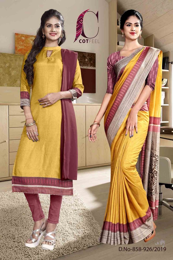 Unstitched Womens Uniform Sarees And Salwar Kameez Combo img
