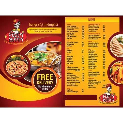 Restaurant Menu Card Design Services