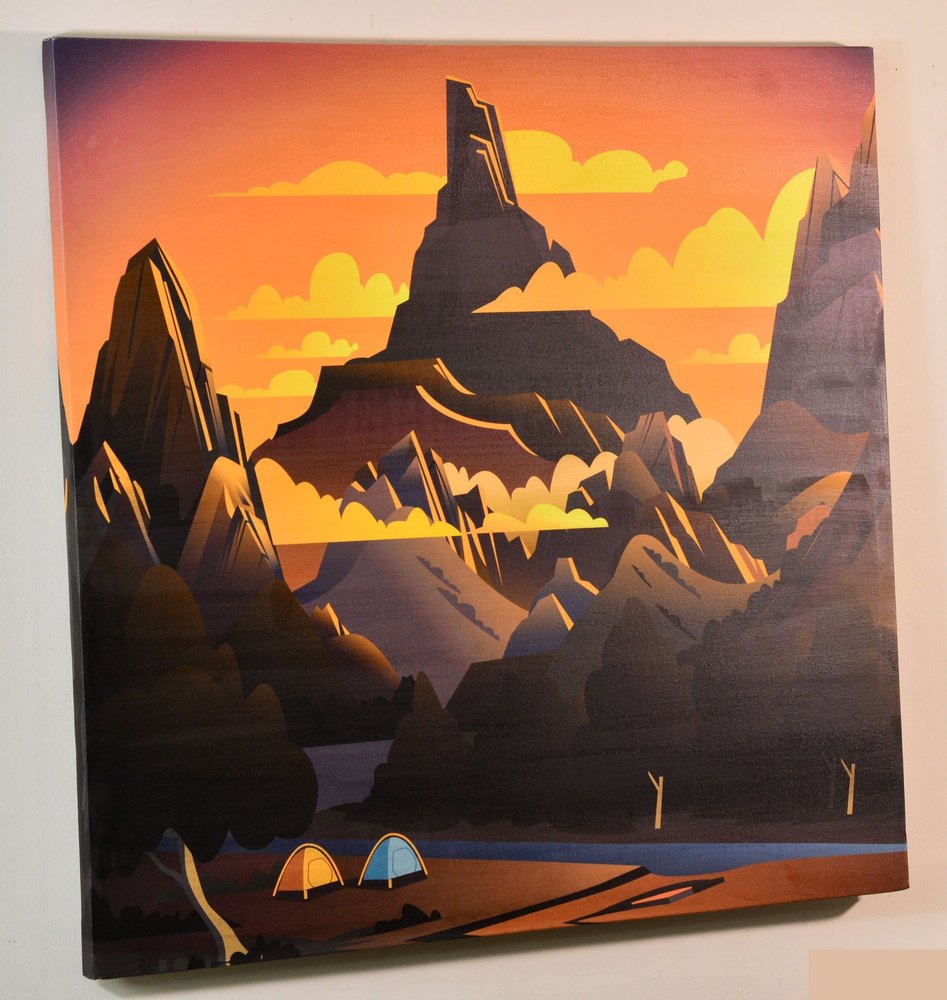 Mountains Digital Art Illustration Painting, For Decor, Size: 30x30inch