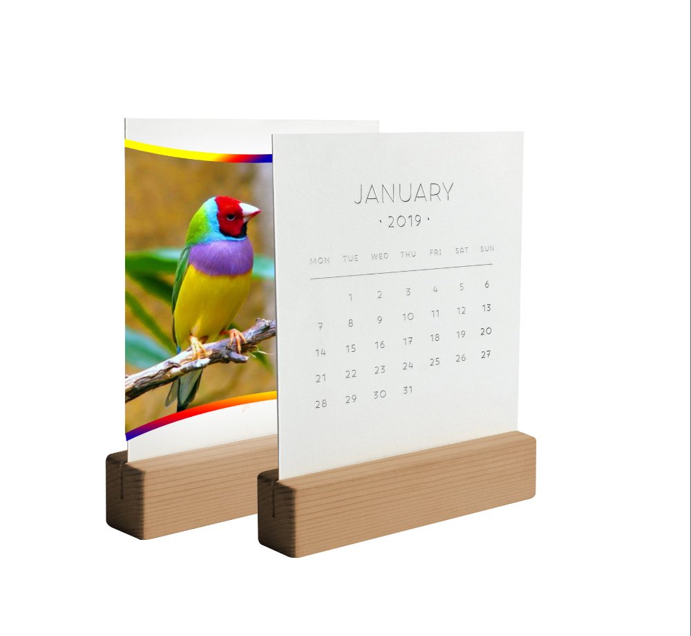 Matt Art Card Multi Color Offset Printing Wooden Desk Calendar, For Business And Office Purpose