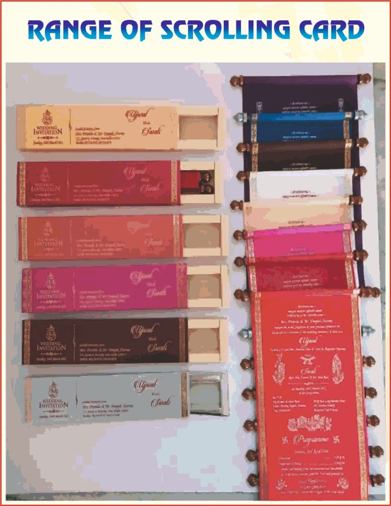 Screen or Leaf Printing Scroll Wedding Cards Services, Scrolling Card with Box, Size: 10inch X 6inch