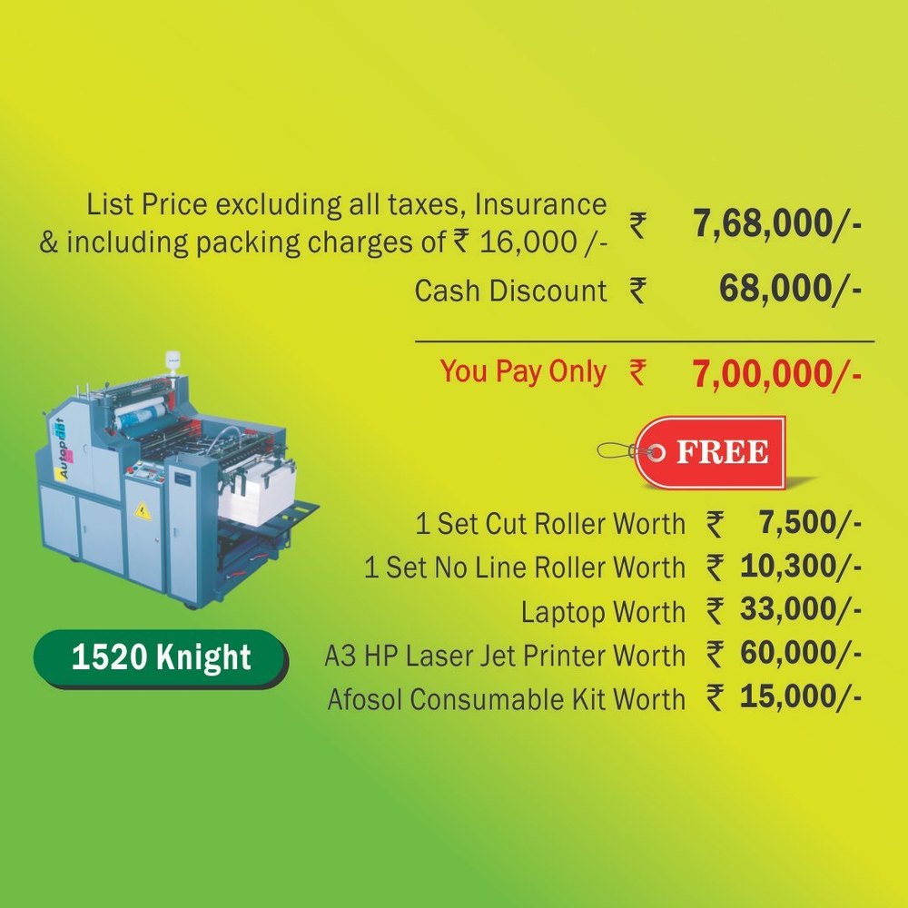 Single Colour Autoprint Mini Offset Printing machine - 1520 Knight, Sheet Fed