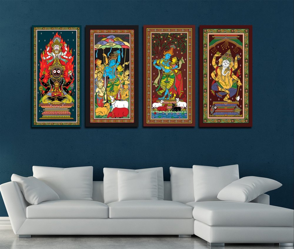 Canvas Printing Red Pattachitra Indian God, In Odisha, Dimension / Size: 12x24 Inches