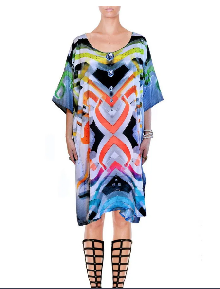 Devarshy Crepe Digital Printed Short Satin Kaftan