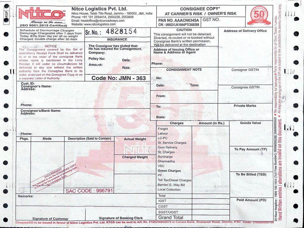 Paper Pre Printed Courier Receipt Printing Service, in Pan india