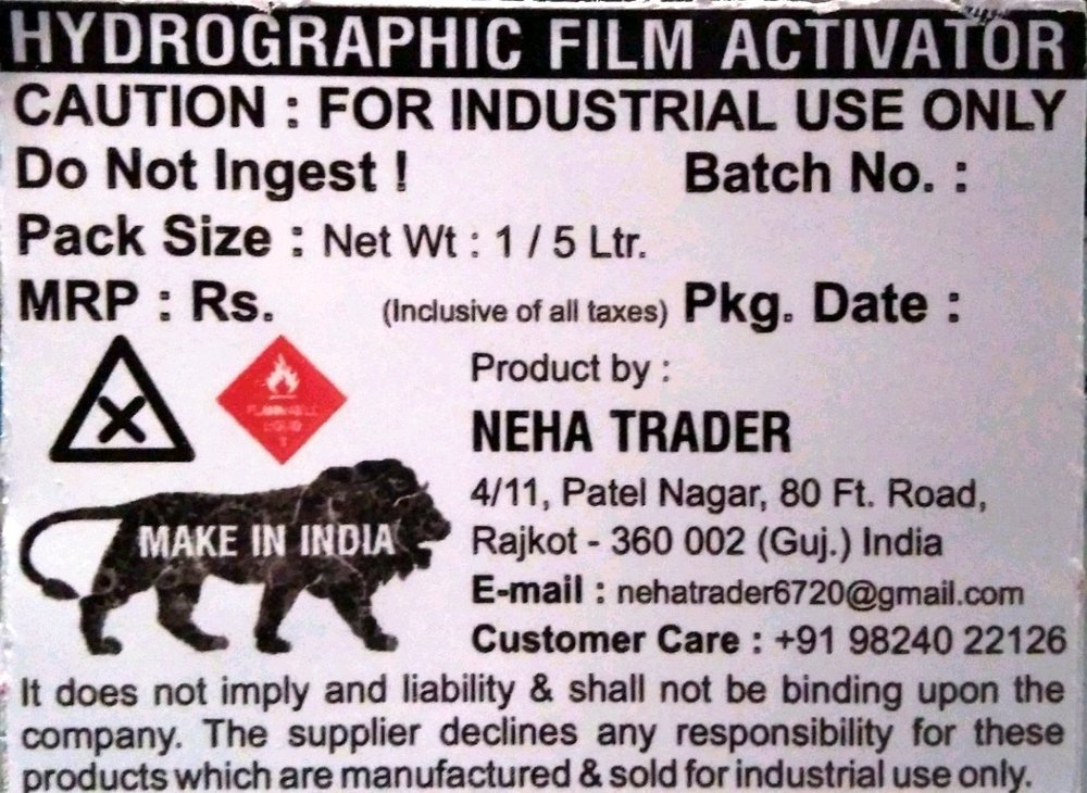 Water Transperent Hydrographic Print Activator, in Rajkot, Gujarat, Industry Application: Industrial