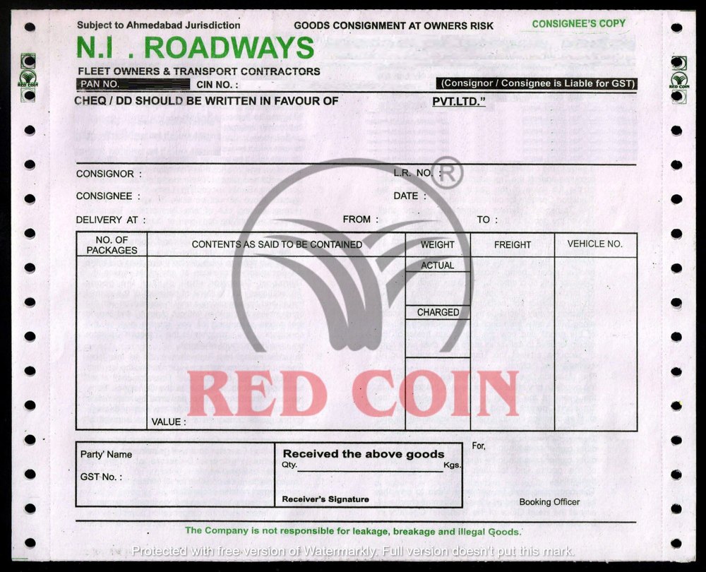 Transport Invoice Bill Printing, Packaging Type: Box
