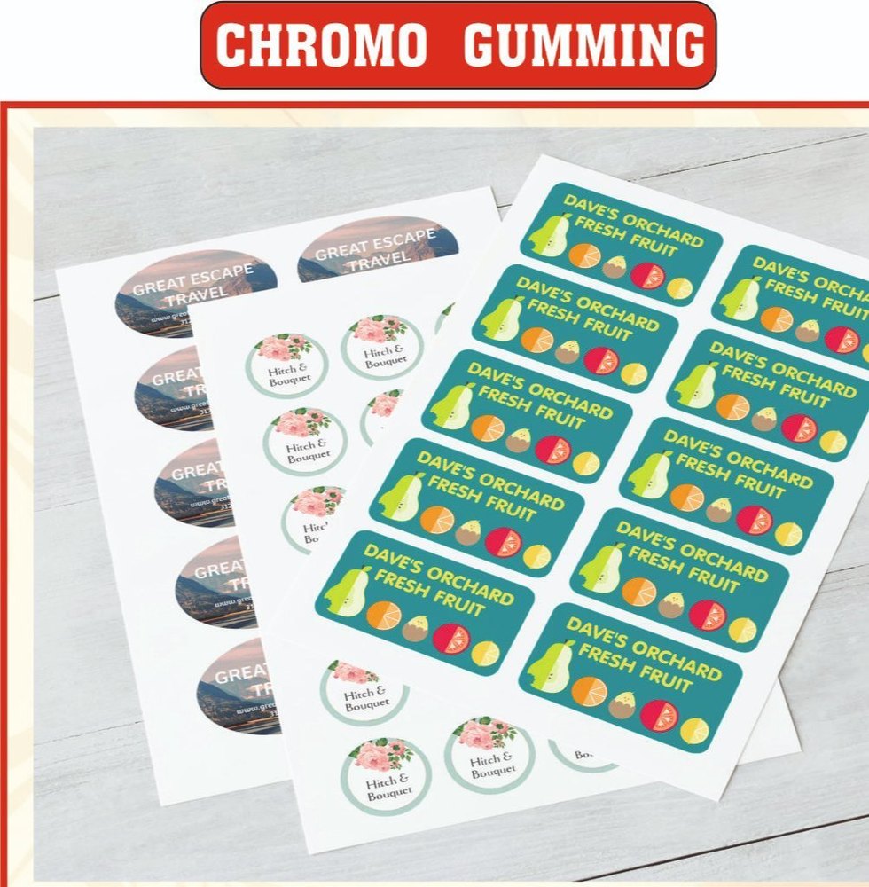 White Chromo Gumming Sticker Printing Services, Single Side, Packaging Size: 13 X 19 Inch