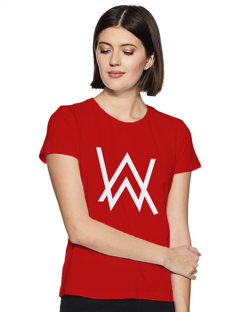 Half Sleeve Round Ladies Cotton Red Printed T Shirt