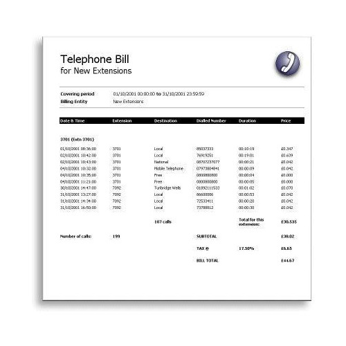 Telephone Bill Printing Service