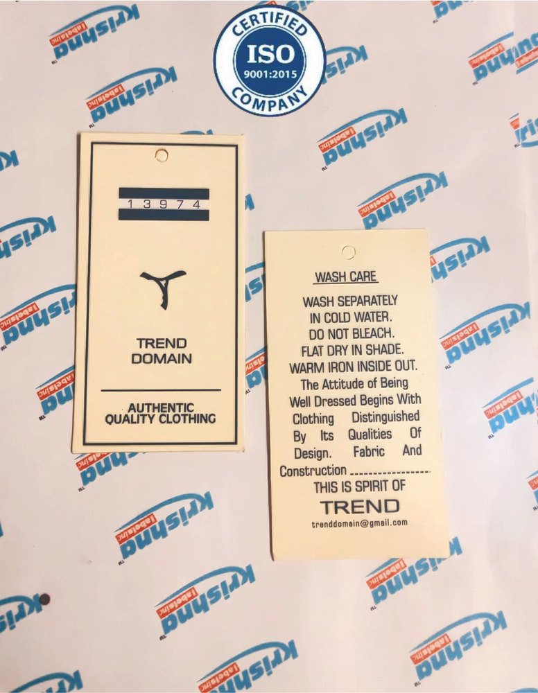 White Paper Cloth Tag Printing Near Me, For Garments