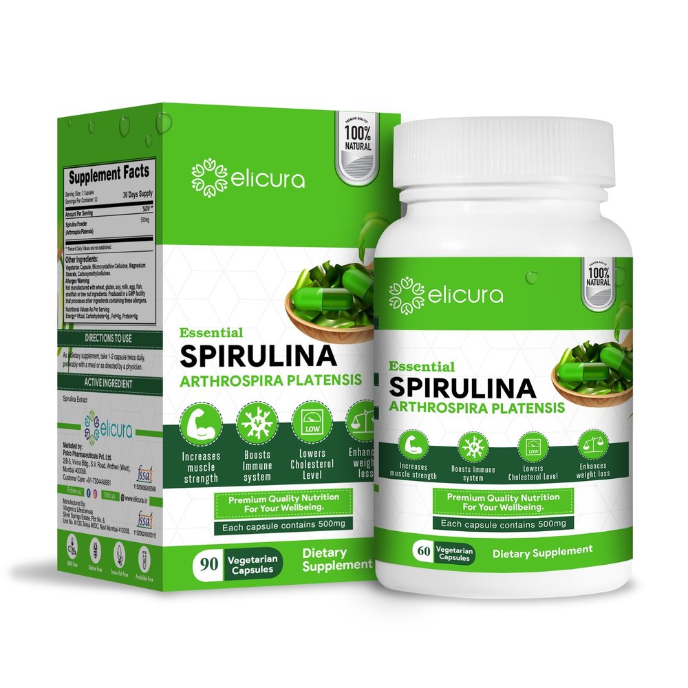 Spirulina Capsule - Elicura Spirulina (60 Veg Capsules), Patco Pharma