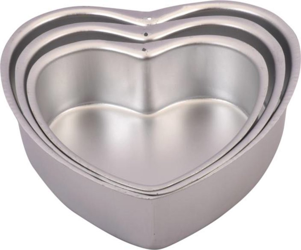 Silver 3 Heart shaped Aluminium Cake moulds