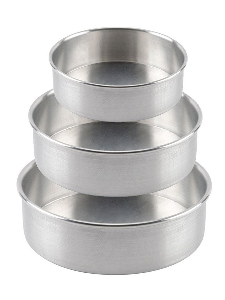 Silver Pack Of 3 aluminium round cake mould, Inside Outside Finish: Matt