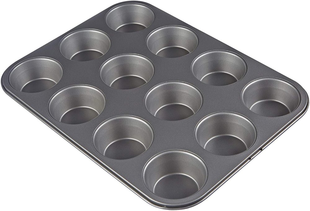 Food Grade Non-Stick Carbon Steel 12-Cup Muffin Pan, Baking Mould Tray (Black), 200 G
