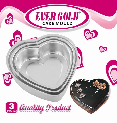 3 Pieces Aluminium Heart Cake Mould, For Domestic & Bakeware, Capacity: Half kg And 1 kg