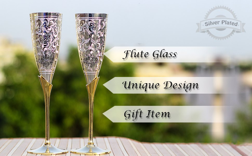 Silver Flute Wine Glass With Blue Box 2 Pieces Blue 200 Ml - Abmcgf-1080