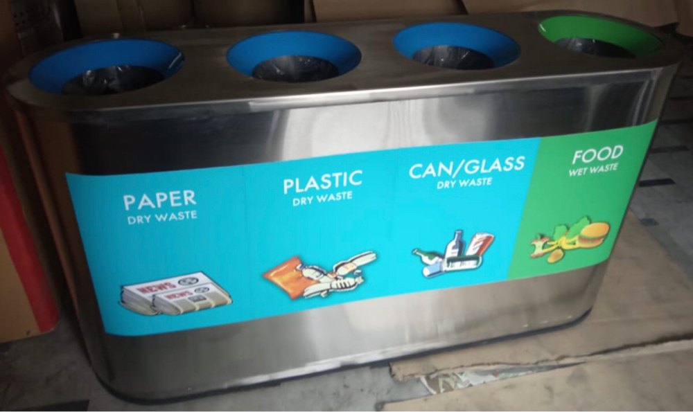 Stainless Steel Open Top Quatro Recycle Dustbin, For Office, Capacity: 50 L each bin