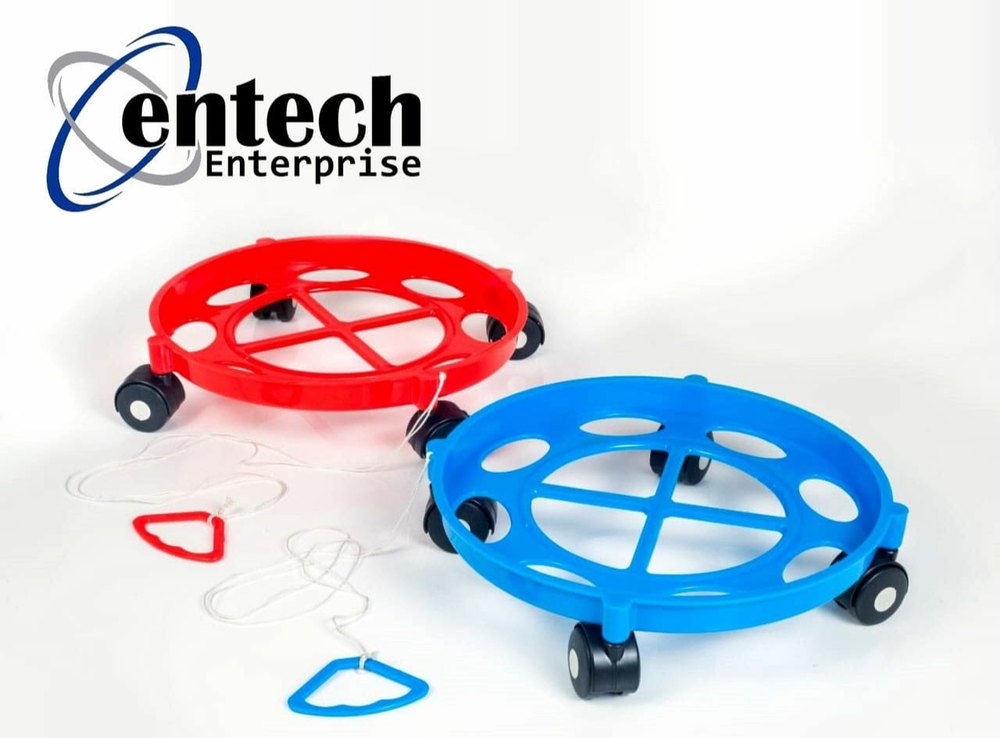 Red, Blue Plastic Easily Movable LPG Cylinder Trolley Stand with Wheels