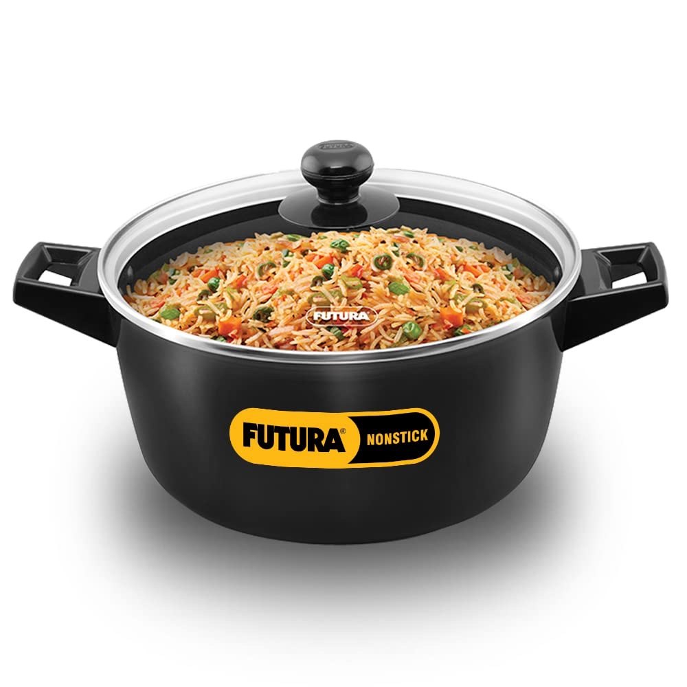 Hard Anodized Hawkins Futura Non Stick Cook-n-Serve Bowl With Glass Lid 4Litres, Biryani Cooking Pot