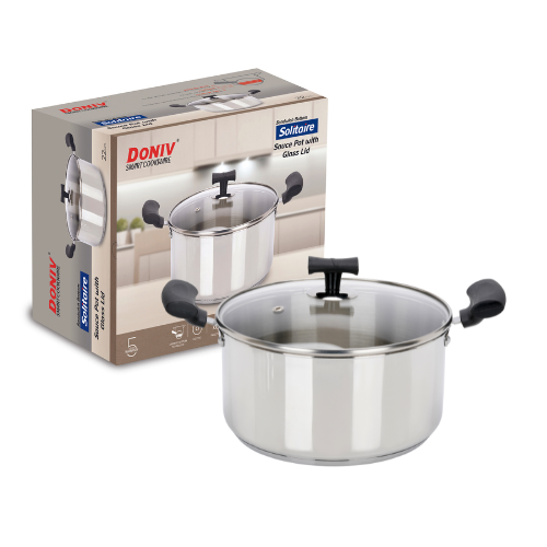 VINOD DONIV Stainless Steel Sandwich Bottom Solitaire Sauce Pot with Glass Lid & Side handle