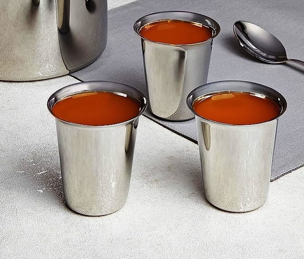Cylindrical Round Stainless Steel Tea Glass, Mirror, Capacity: 150ml - 230ml