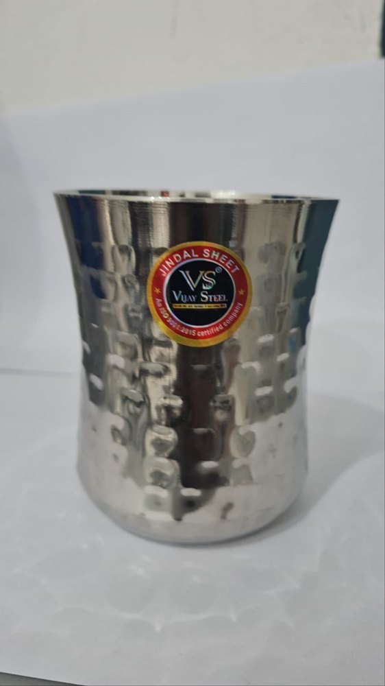 Silver Hammered Stainless Steel Hammer Glass, For Hotel, Capacity: 250 Ml