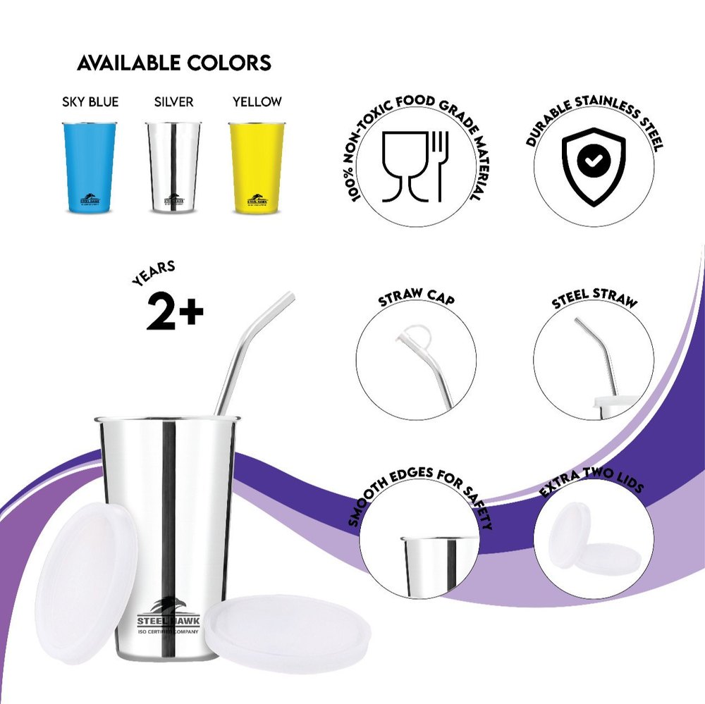 Round Colour Steel Tumbler With Straw Graphic, For Home, Size: 300 ml