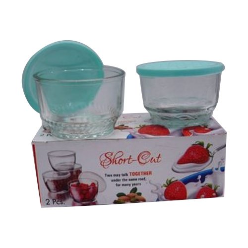 Round Transparent 2 Pcs Glass Bowl Set With Cap