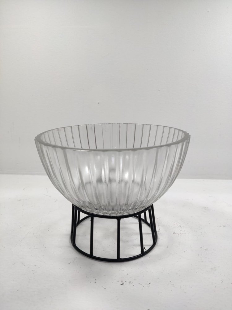 NEI Silver Glass Bowl With Stand, For Home, Size: 7X7X5.5