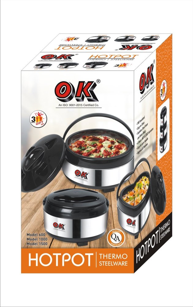 Ok Silver & Black 3 PC Thermo Casserole, For Home