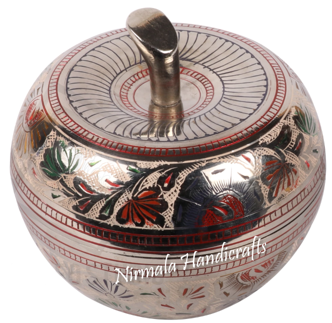 Nirmala Handicrafts Brass Apple Shape Bowl With Lid Home And Table Decor Gift Artifact