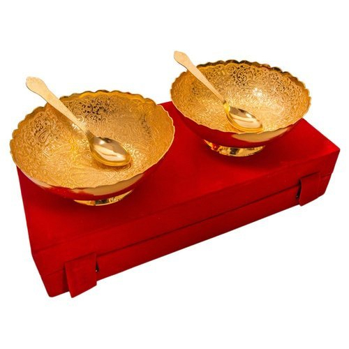 Round Golden Brass Snack Bowl With Spoon Set, For Gift