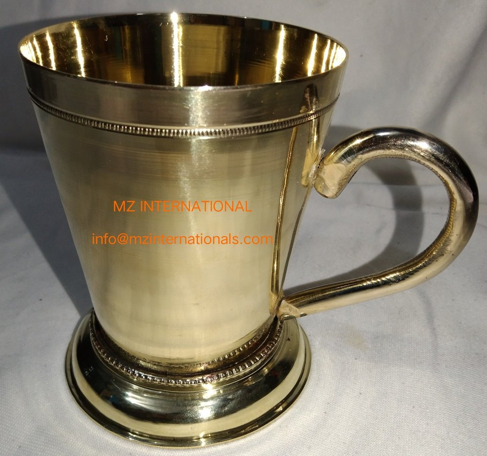 Yellow Brass mugs with handle polished, Size: 3.5